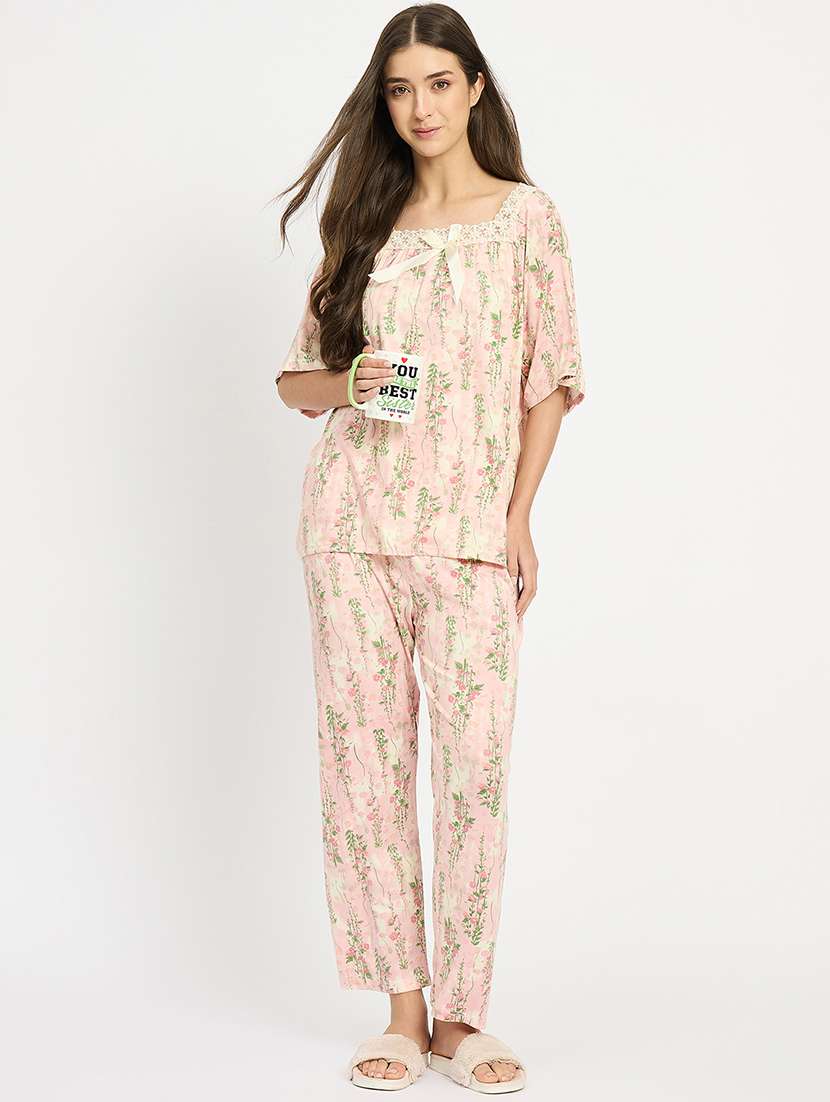 women printed nightwear pyjama set