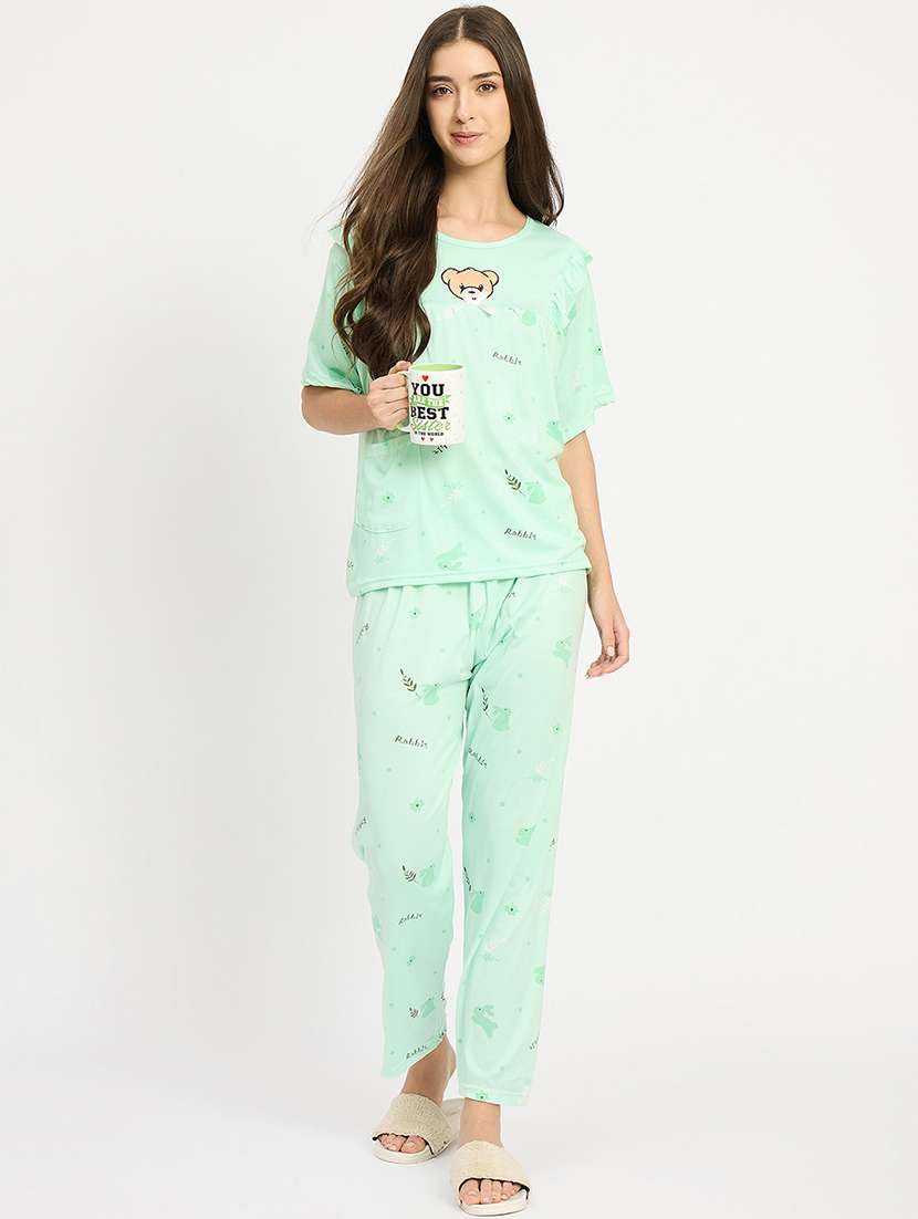 women printed nightwear pyjama set