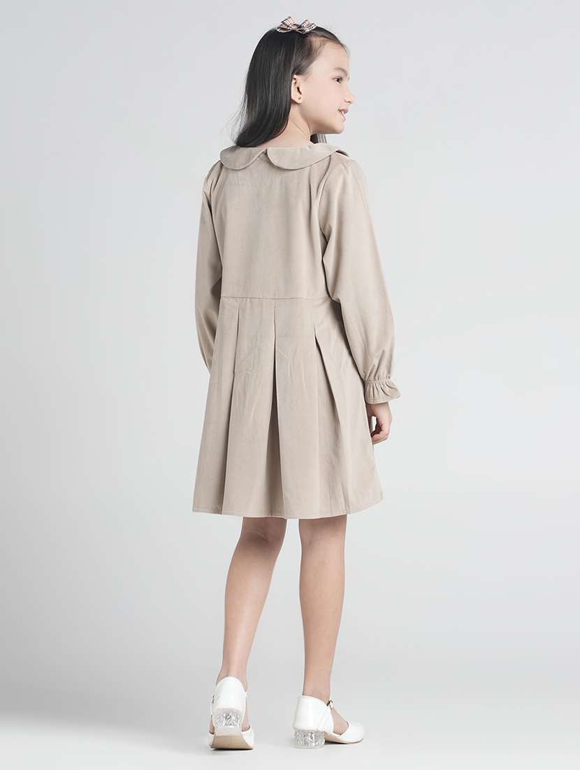 girls solid peter pan collar falred dress - 22101522 -  Standard Image - 3