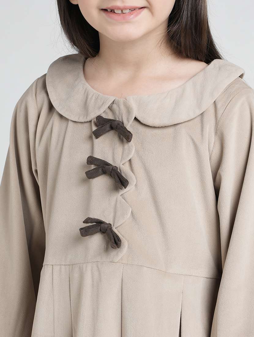 girls solid peter pan collar falred dress - 22101522 -  Standard Image - 5