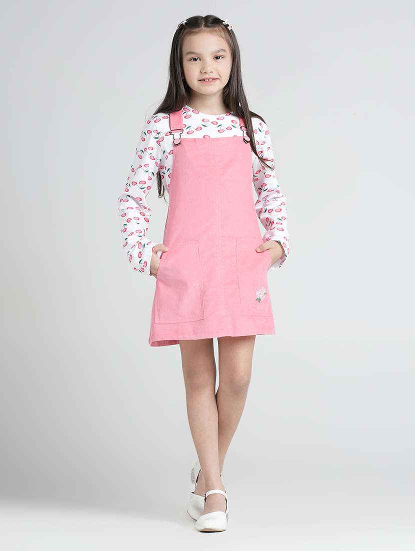 girls solid corduroy dungaree dress