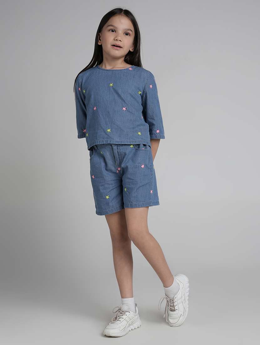 girls embroidered top and shorts co-ord set - 22101525 - Standard Image - 3