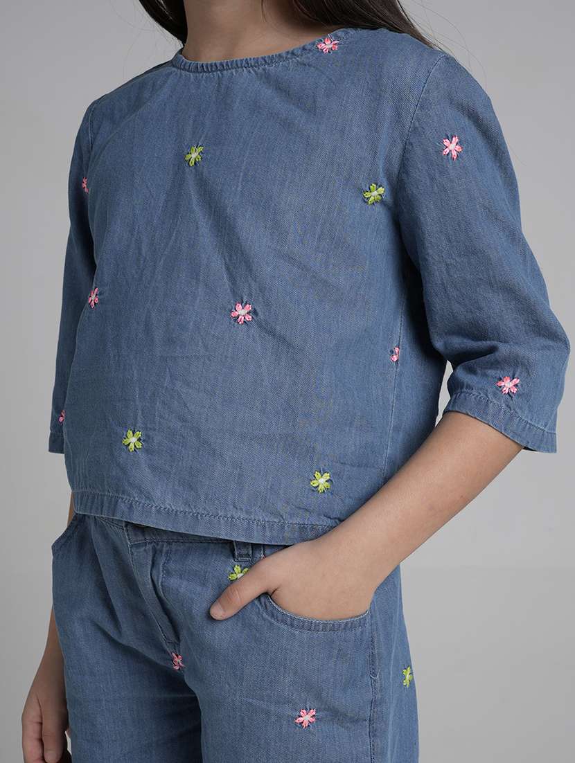 girls embroidered top and shorts co-ord set - 22101525 - Standard Image - 5