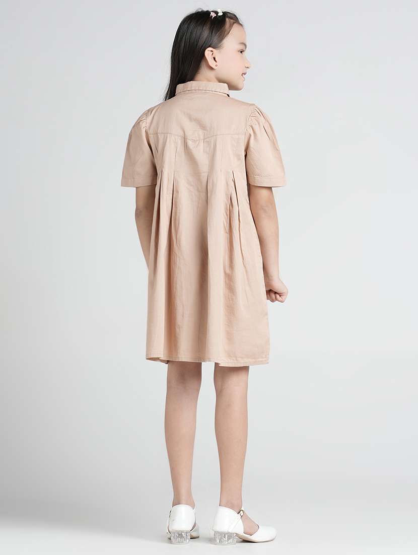 girls solid puff sleeve collared shirt dress - 22101526 - Standard Image - 3