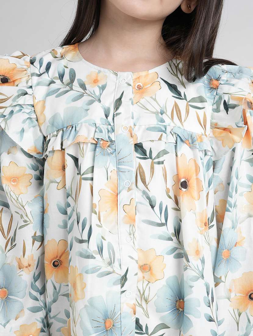 girls floral print puff sleeve tiered dress - 22101527 -  Standard Image - 5