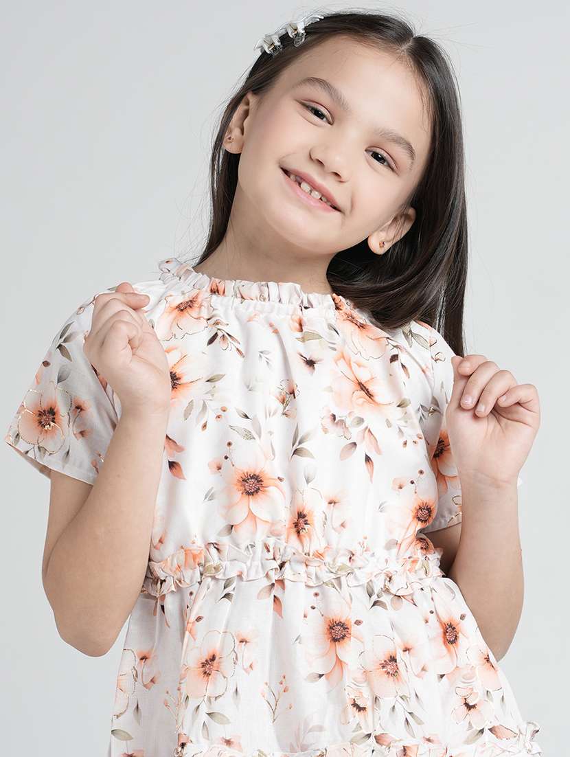 girls floral print puff sleeve tiered dress - 22101528 -  Standard Image - 5