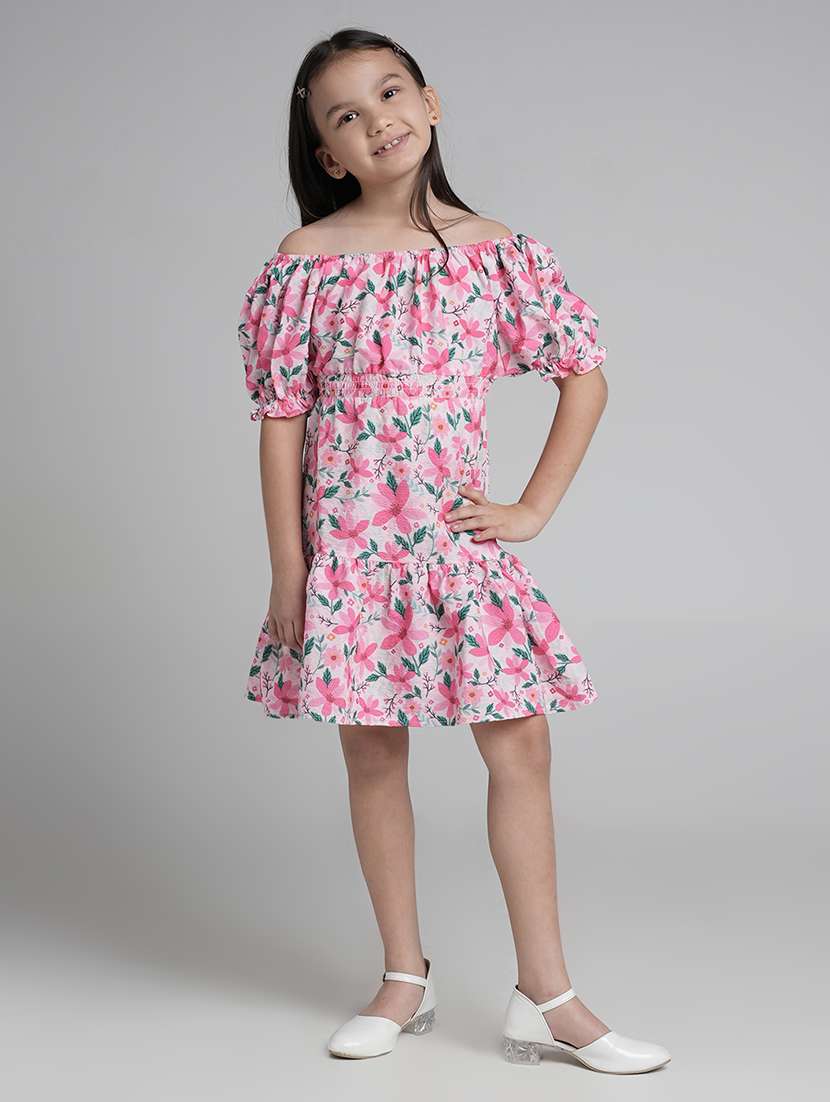 girls floral print off shoulder tiered dress - 22101529 -  Standard Image - 3