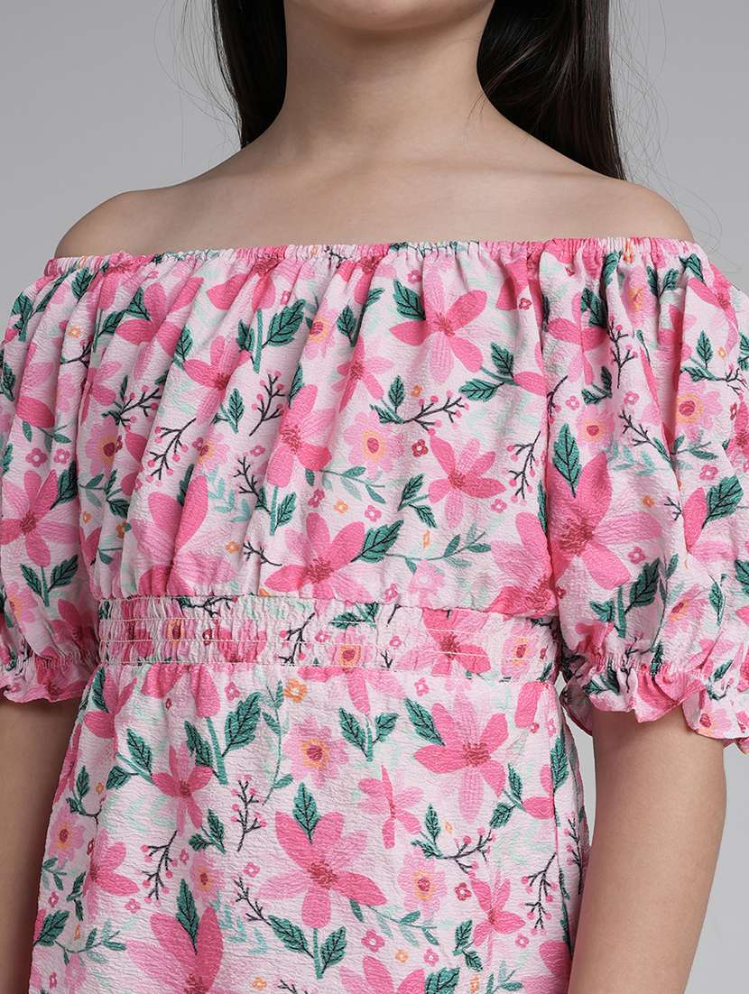girls floral print off shoulder tiered dress - 22101529 -  Standard Image - 5