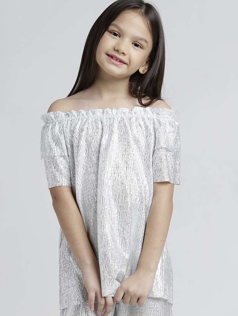 girls solid off shoulder top and trouser co-ord set - 22101531 - Standard Image - 3