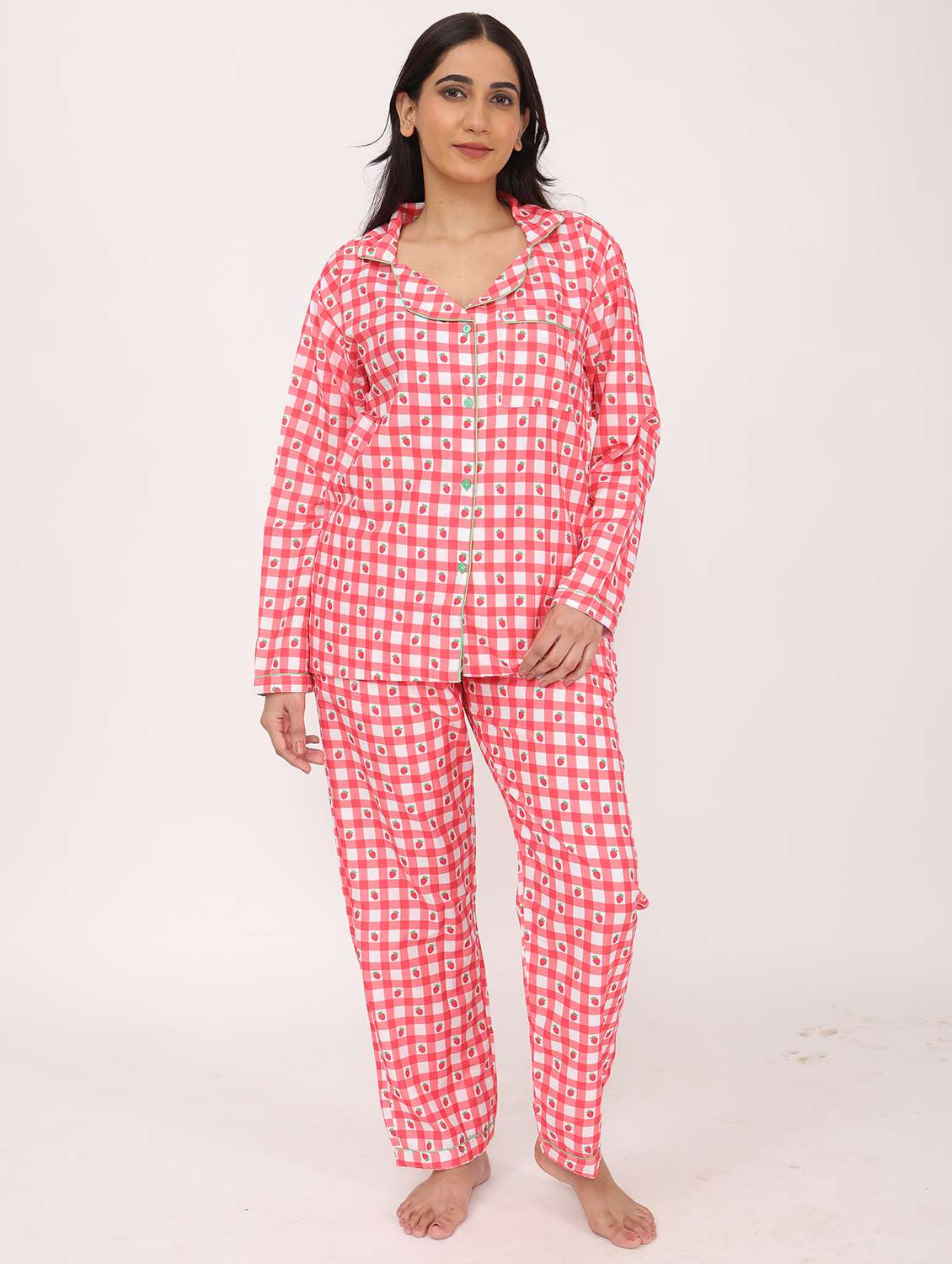 women printed long sleeve nightwear pyjama set