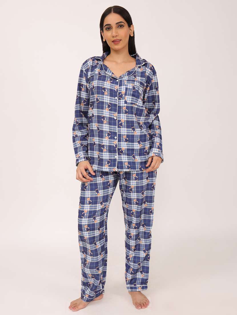 women printed long sleeve nightwear pyjama set