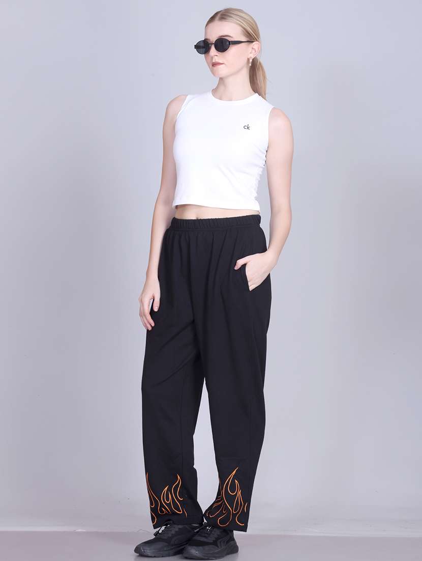 women solid mid rise relaxed fit track pant - 22101584 -  Standard Image - 3