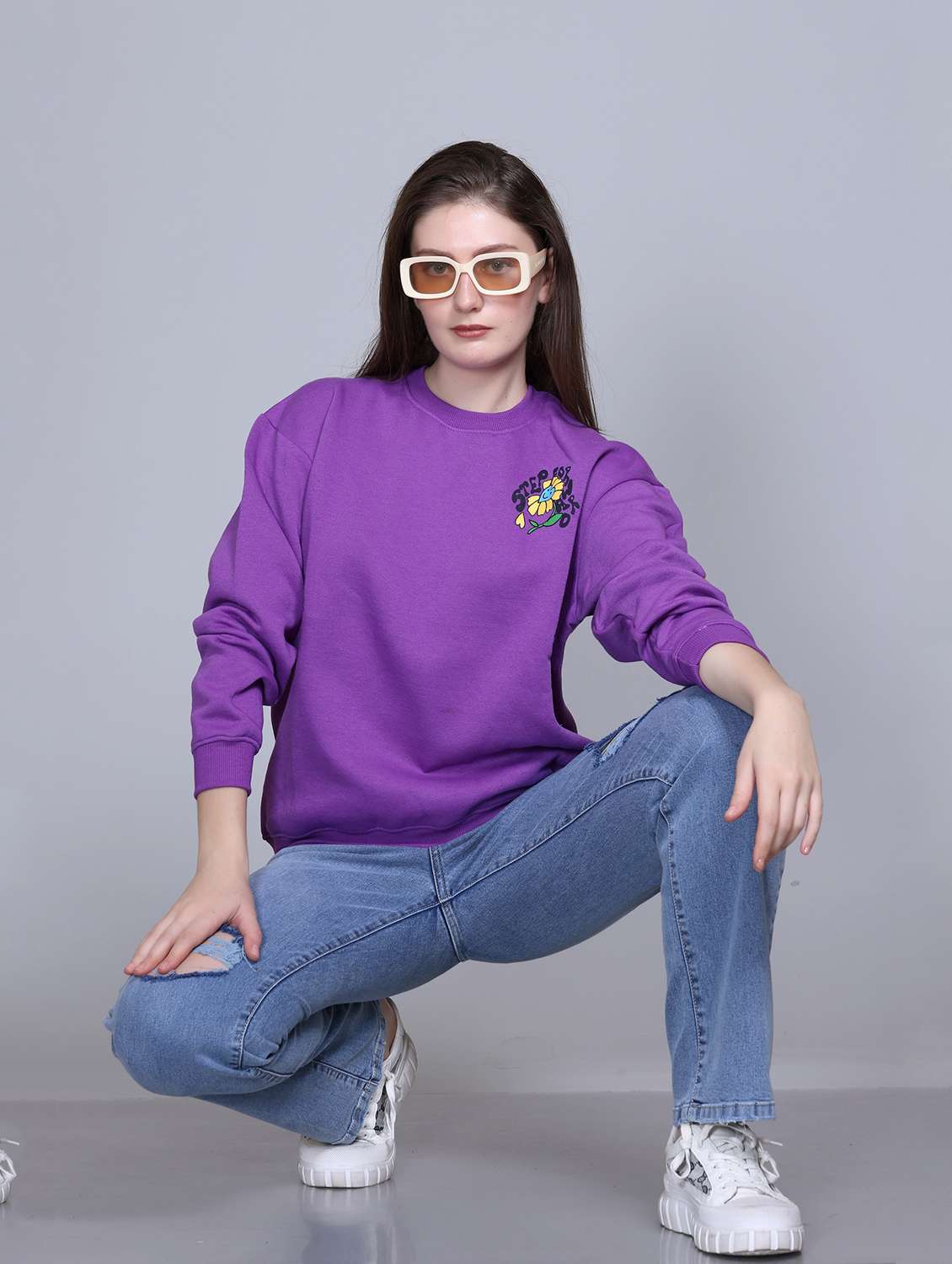 women printed round neck long sleeve sweatshirt - 22101598 -  Standard Image - 3