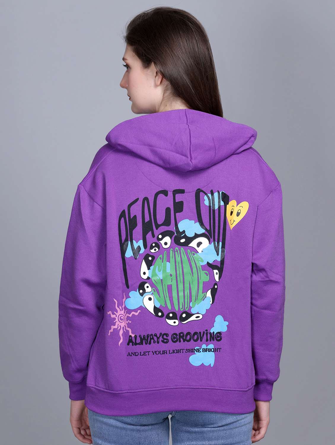 women printed long sleeve hooded sweatshirt