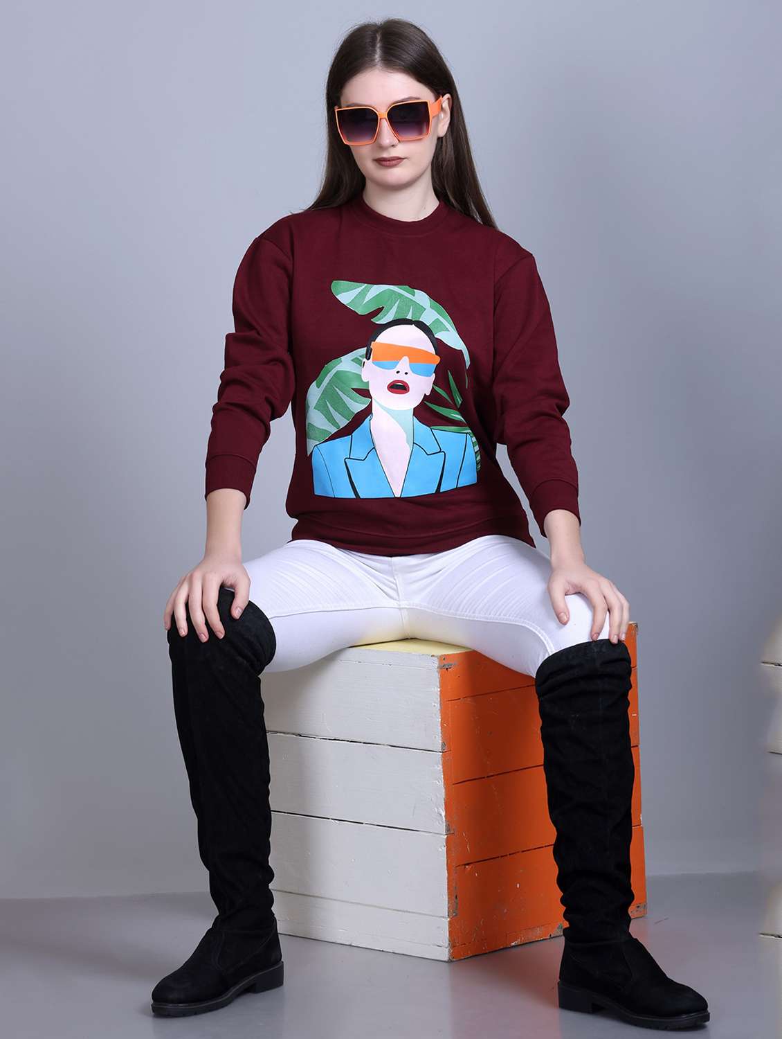 women printed round neck long sleeve sweatshirt - 22101603 -  Standard Image - 3