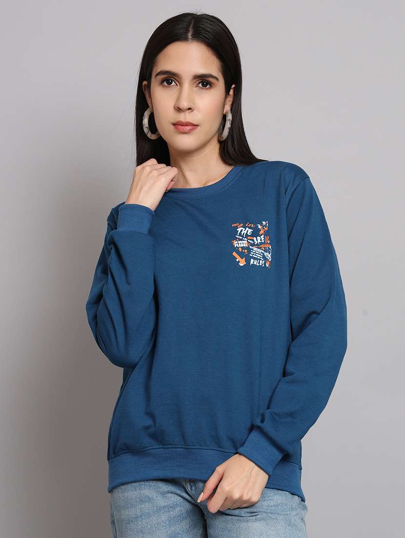 women printed round neck long sleeve sweatshirt