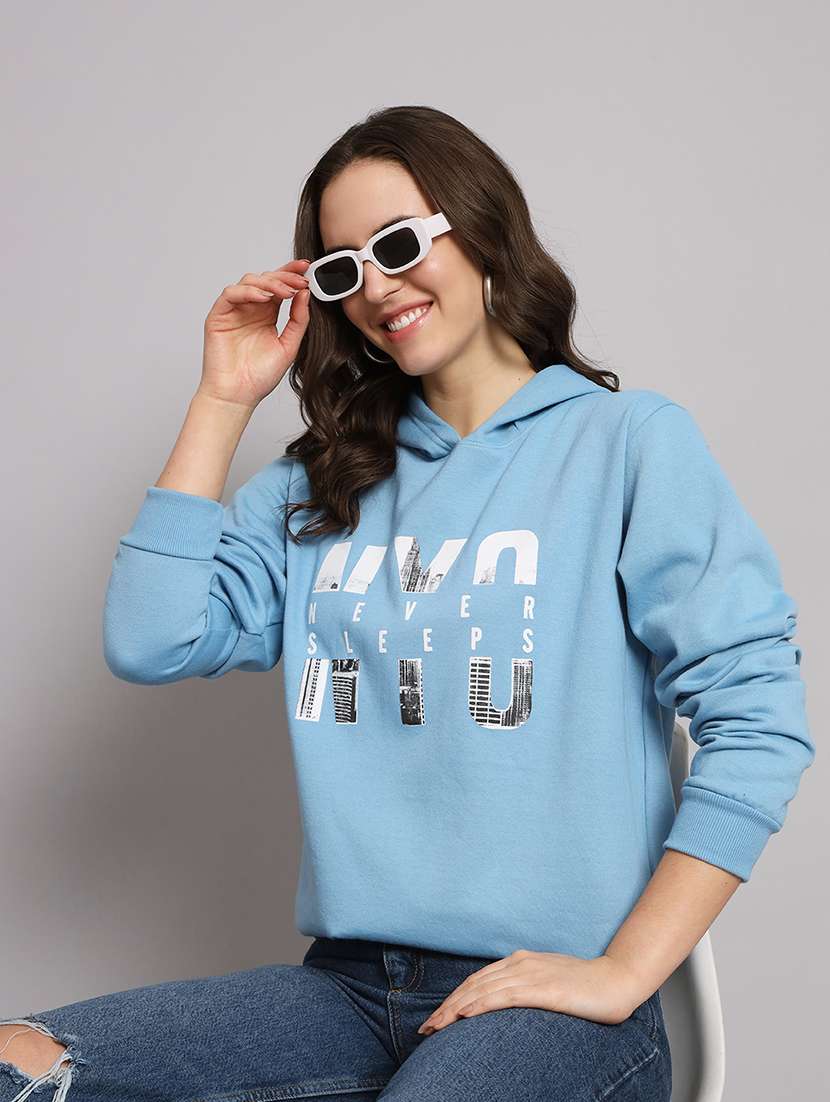women printed long sleeve hooded sweatshirt
