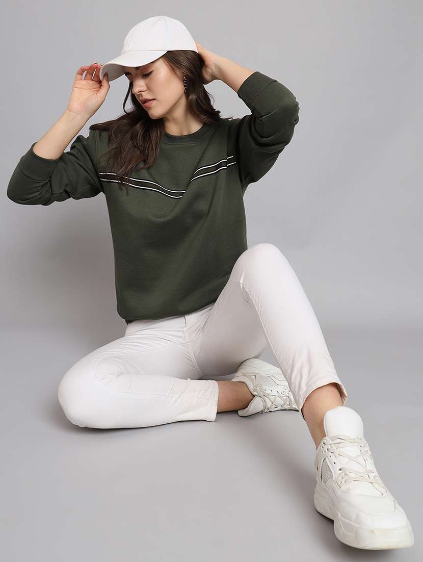 women tapered round neck long sleeve sweatshirt - 22101619 -  Standard Image - 3