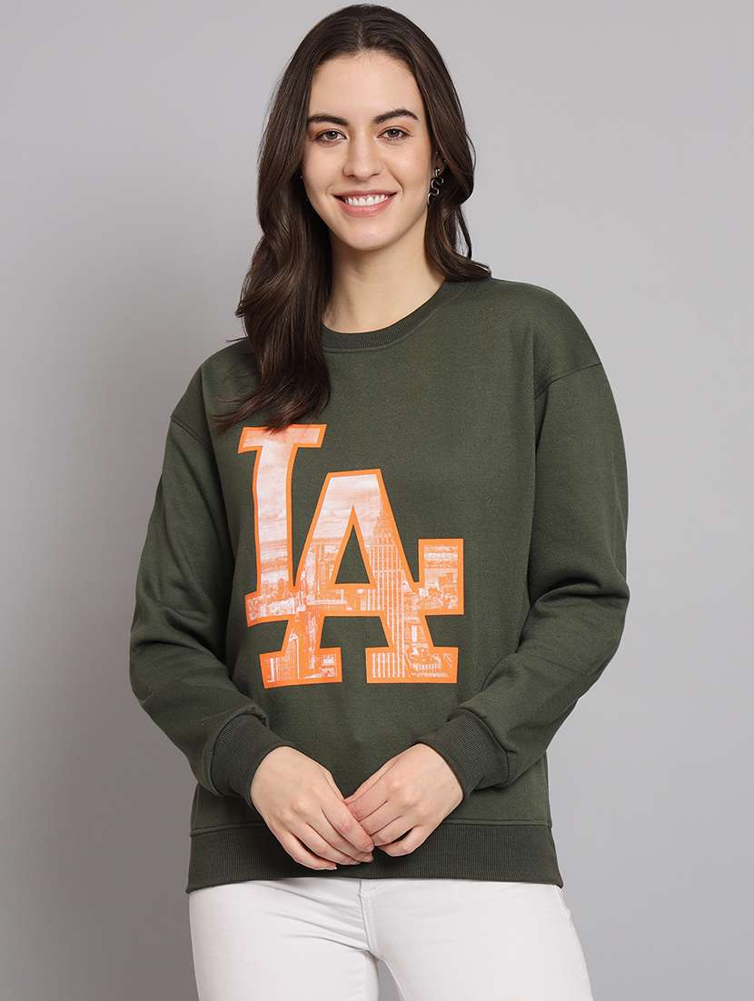 women printed round neck long sleeve sweatshirt