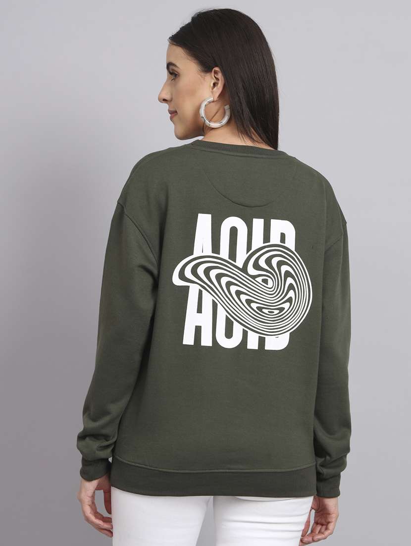 women printed round neck long sleeve sweatshirt