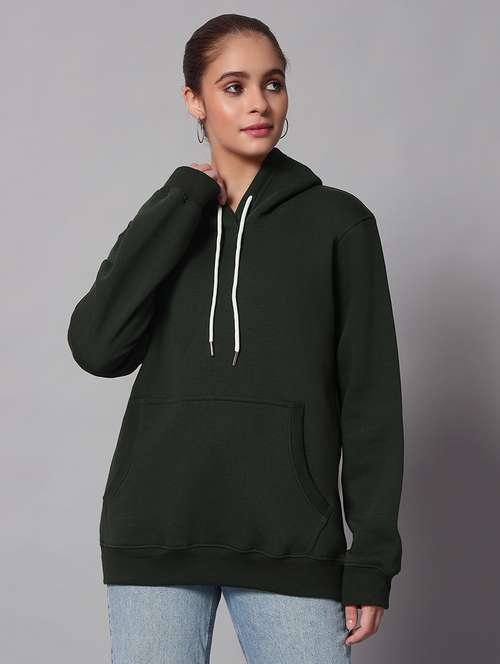 women solid long sleeve hooded sweatshirt - 22101645 -  Standard Image - 0