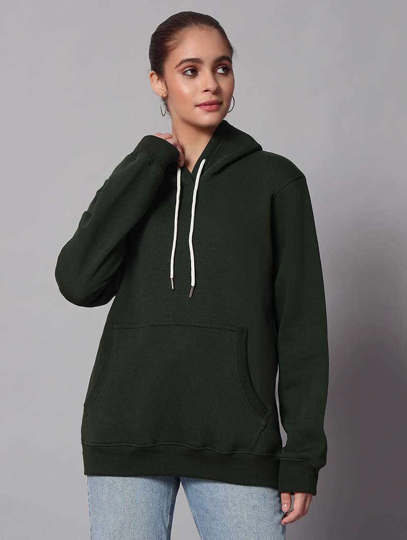 women solid long sleeve hooded sweatshirt