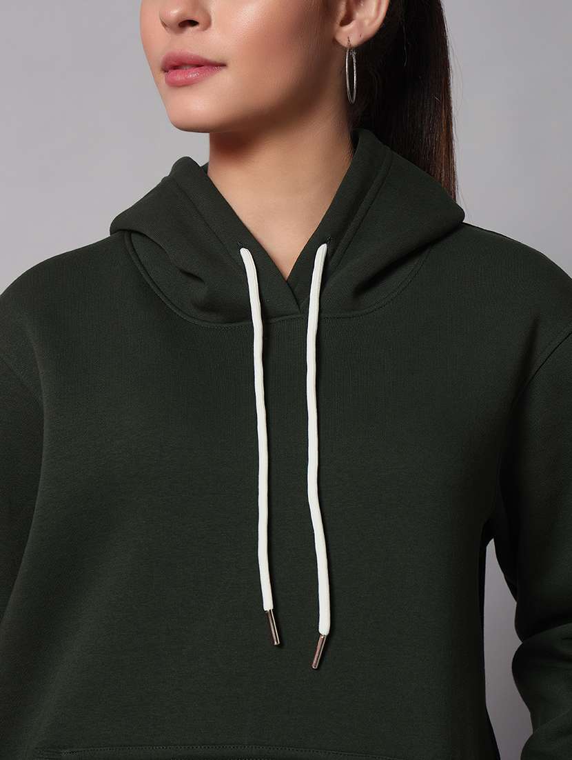 women solid long sleeve hooded sweatshirt - 22101645 -  Standard Image - 3