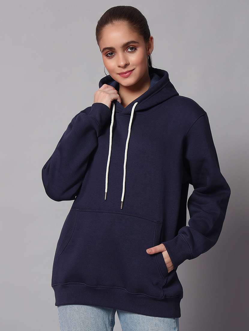 women solid long sleeve hooded sweatshirt