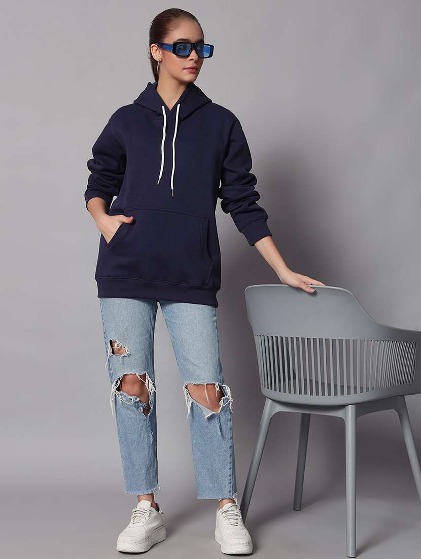 women solid long sleeve hooded sweatshirt - 22101649 -  Standard Image - 3