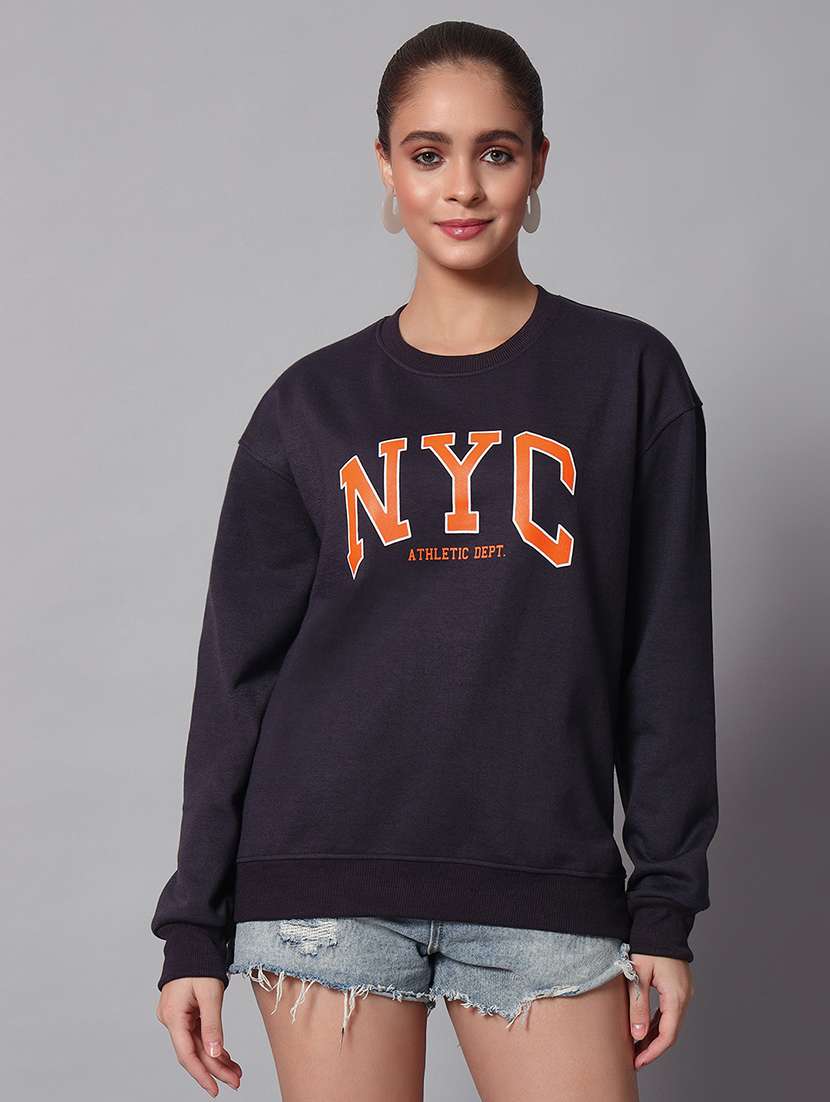 women printed round neck long sleeve sweatshirt