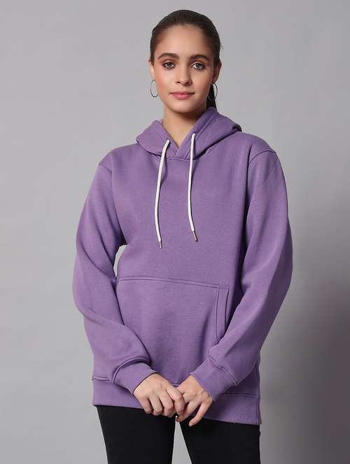 women solid long sleeve hooded sweatshirt - 22101652 -  Standard Image - 0