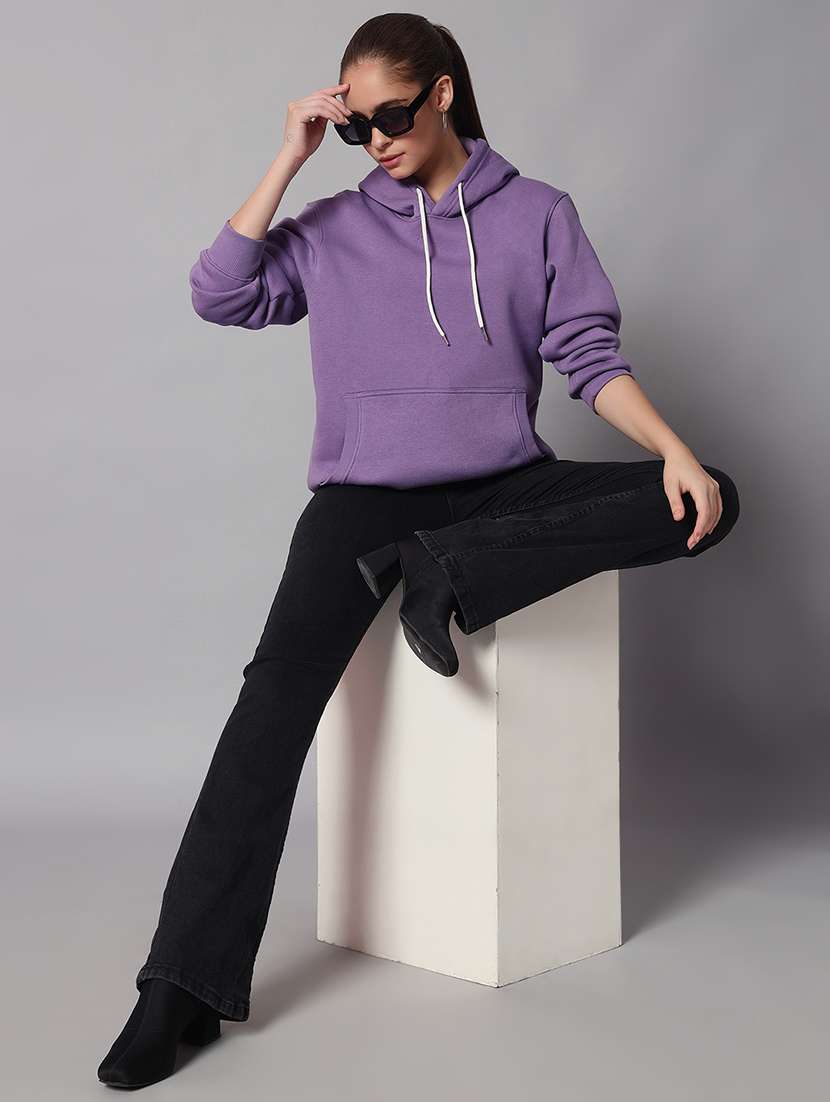 women solid long sleeve hooded sweatshirt - 22101652 -  Standard Image - 3