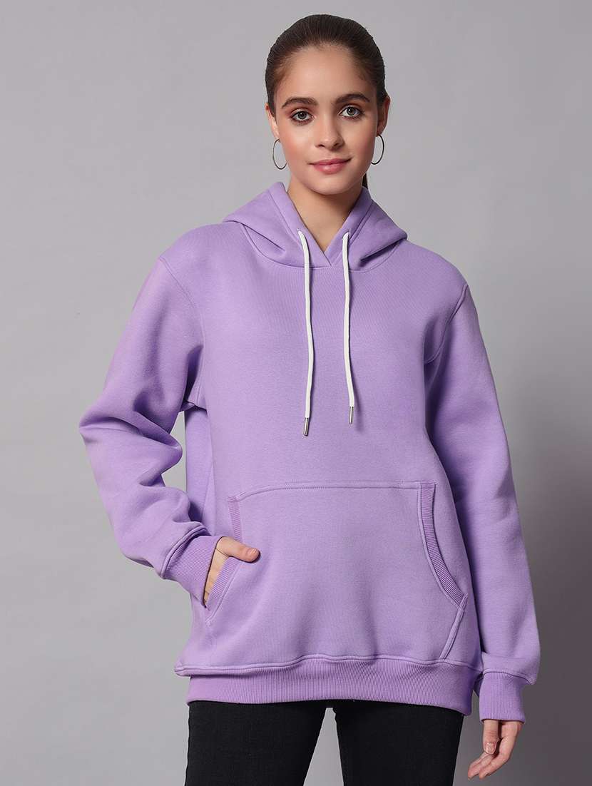 women solid long sleeve hooded sweatshirt