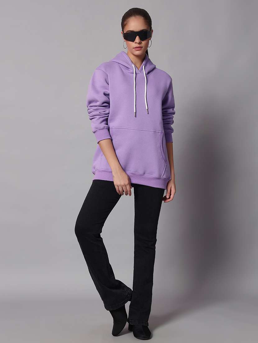 women solid long sleeve hooded sweatshirt - 22101653 -  Standard Image - 3