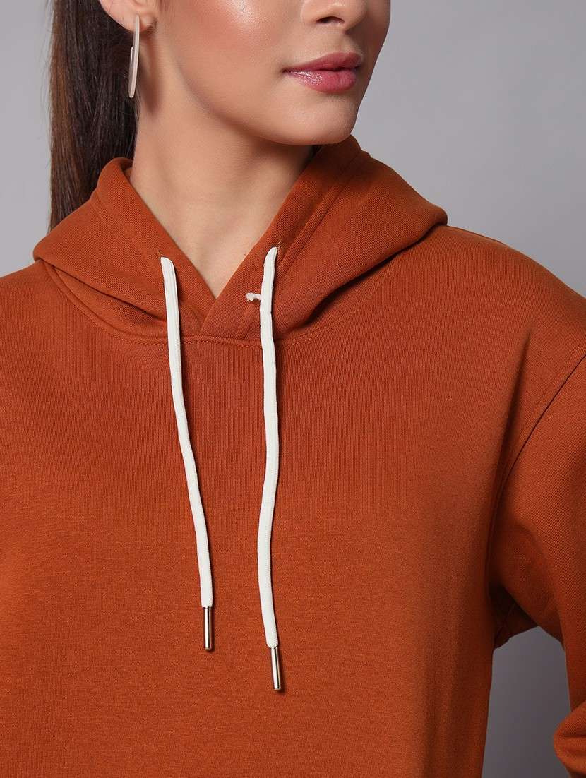 women solid long sleeve hooded sweatshirt - 22101654 -  Standard Image - 3