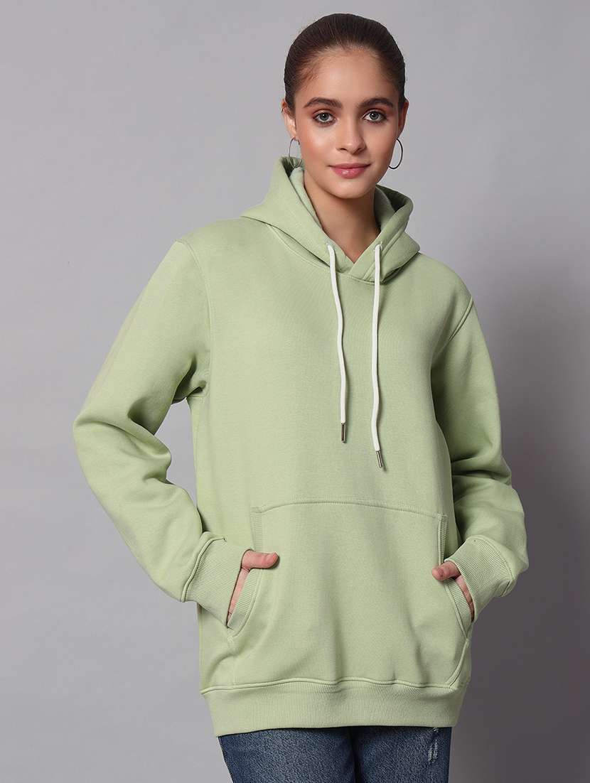 women solid long sleeve hooded sweatshirt