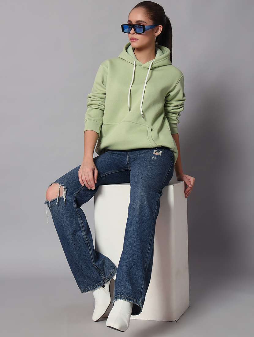 women solid long sleeve hooded sweatshirt - 22101655 - Standard Image - 3