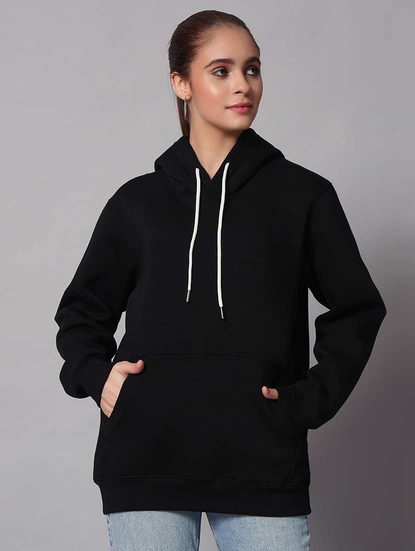 women solid long sleeve hooded sweatshirt