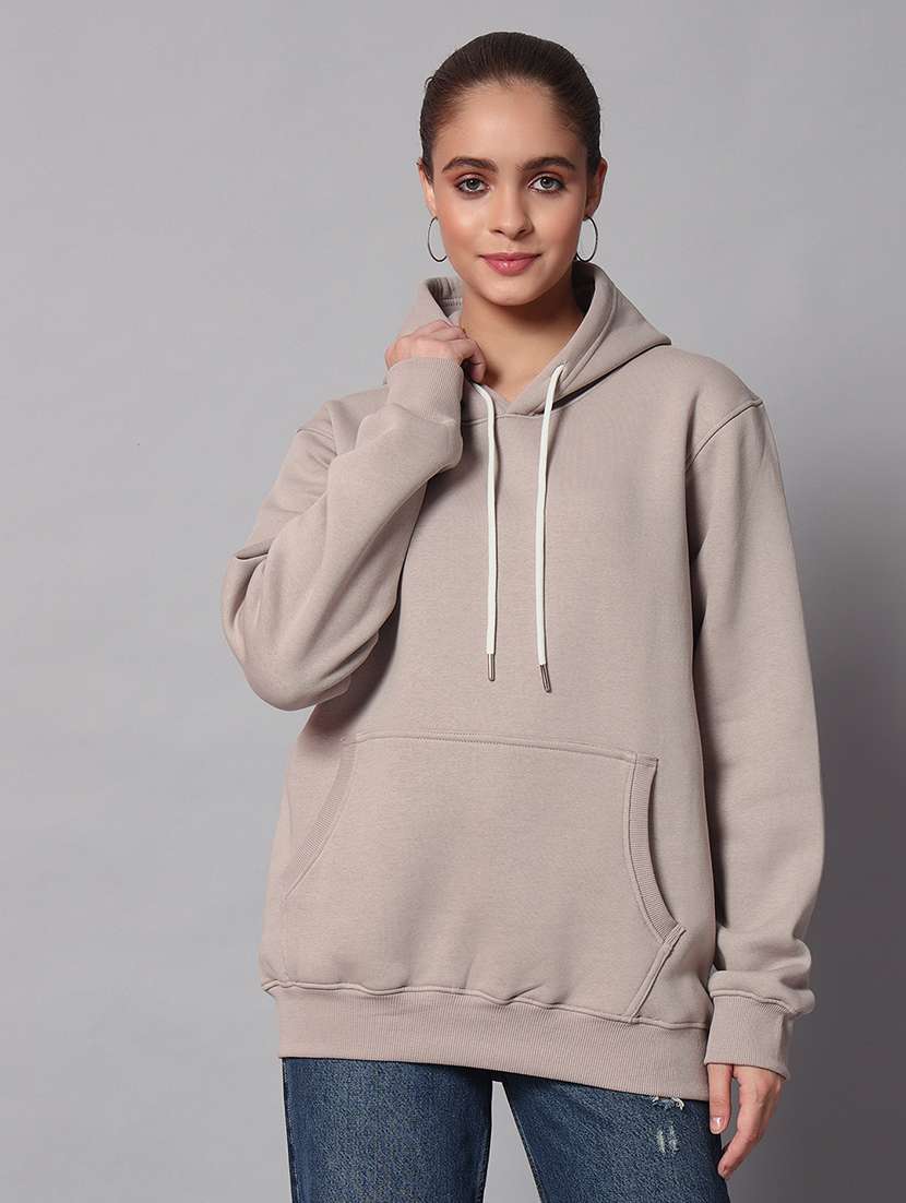 women solid long sleeve hooded sweatshirt