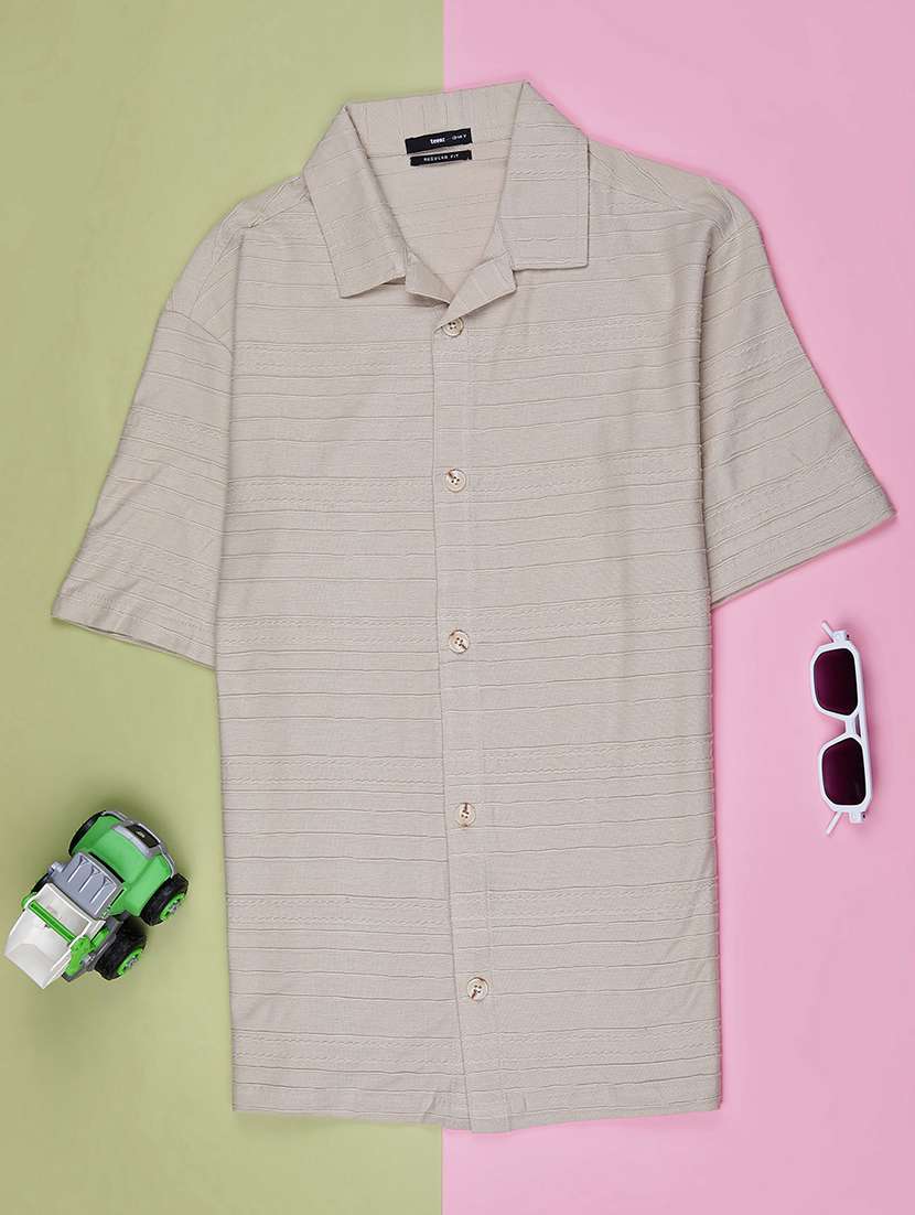 boys solid cuban collar short sleeve shirt