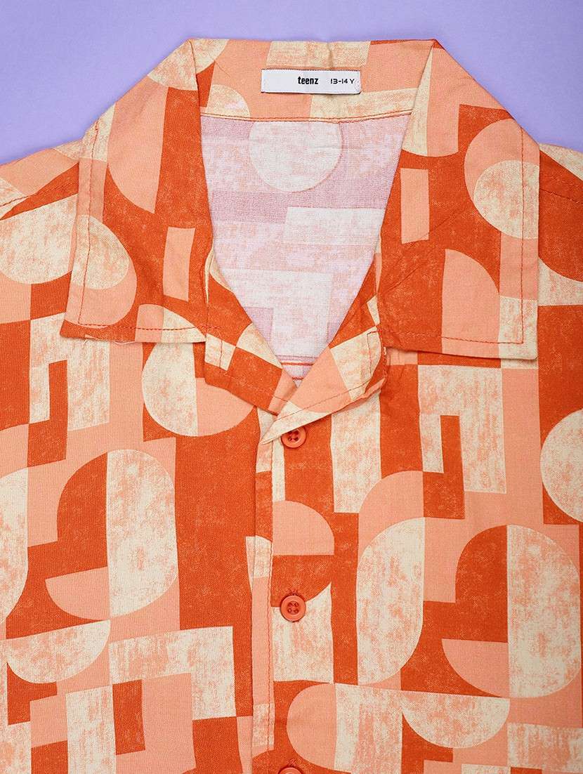 boys printed cuban collar short sleeve shirt - 22101682 -  Standard Image - 3