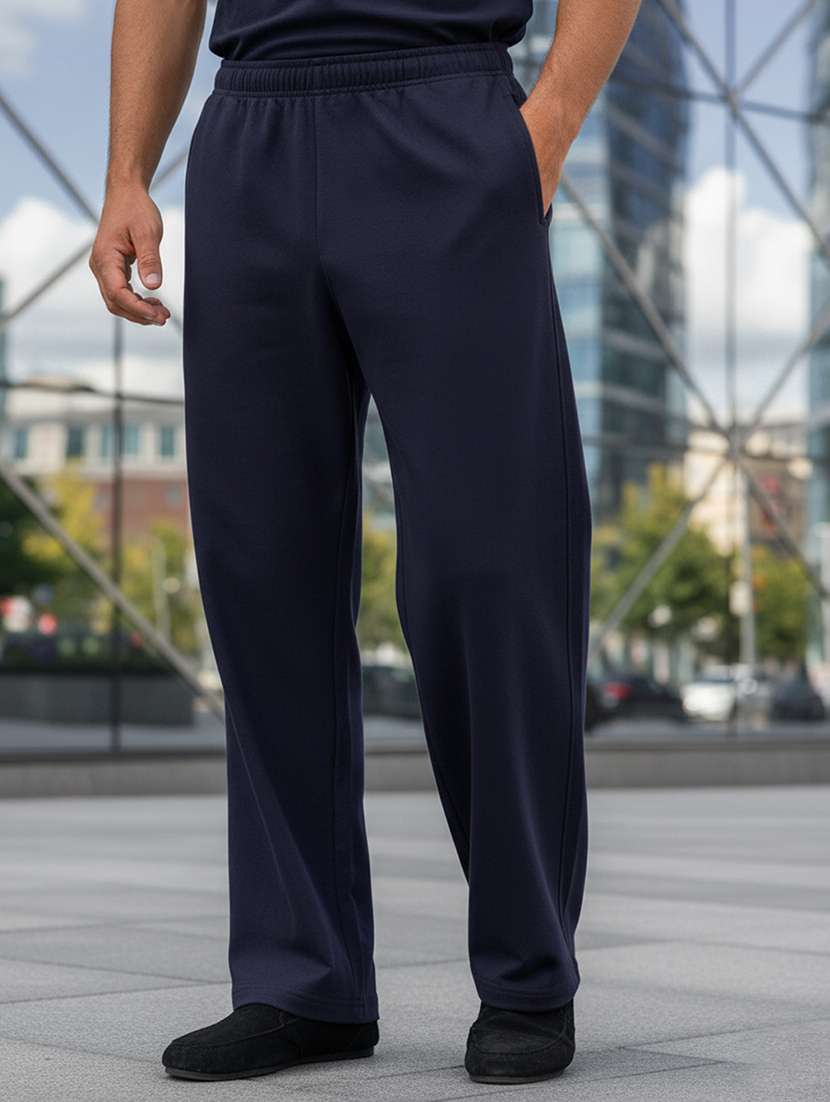 men solid mid rise full length track pant