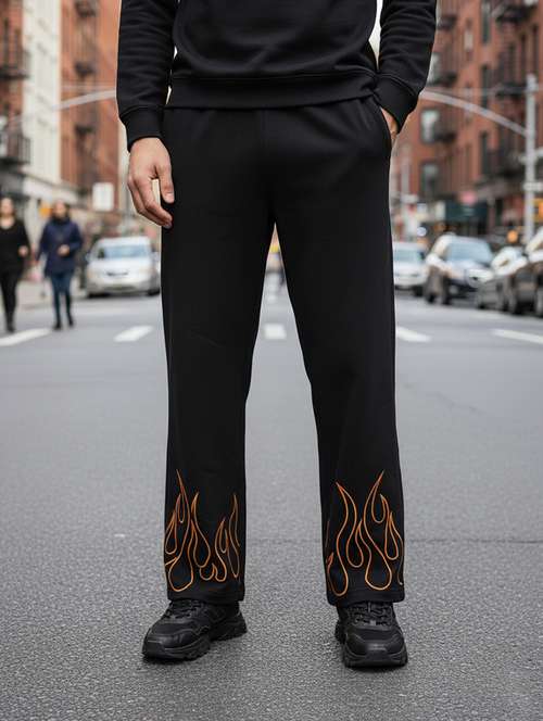 men placement print mid rise full length track pant - 22101688 -  Standard Image - 0