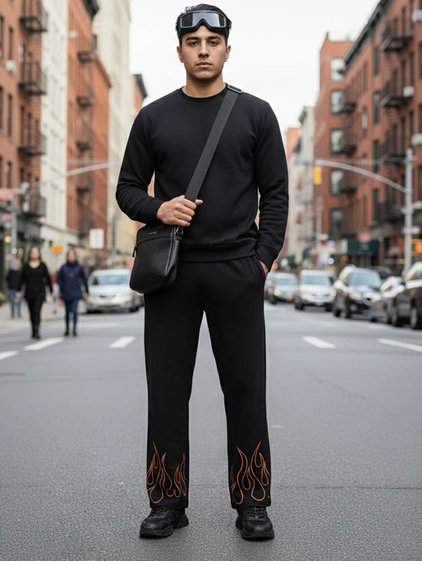 men placement print mid rise full length track pant - 22101688 -  Standard Image - 3