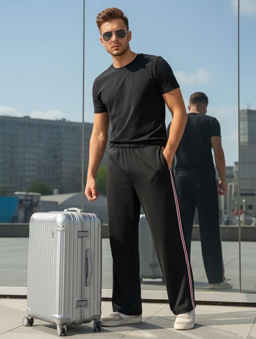 men side taped mid rise full length track pant - 22101689 -  Standard Image - 3