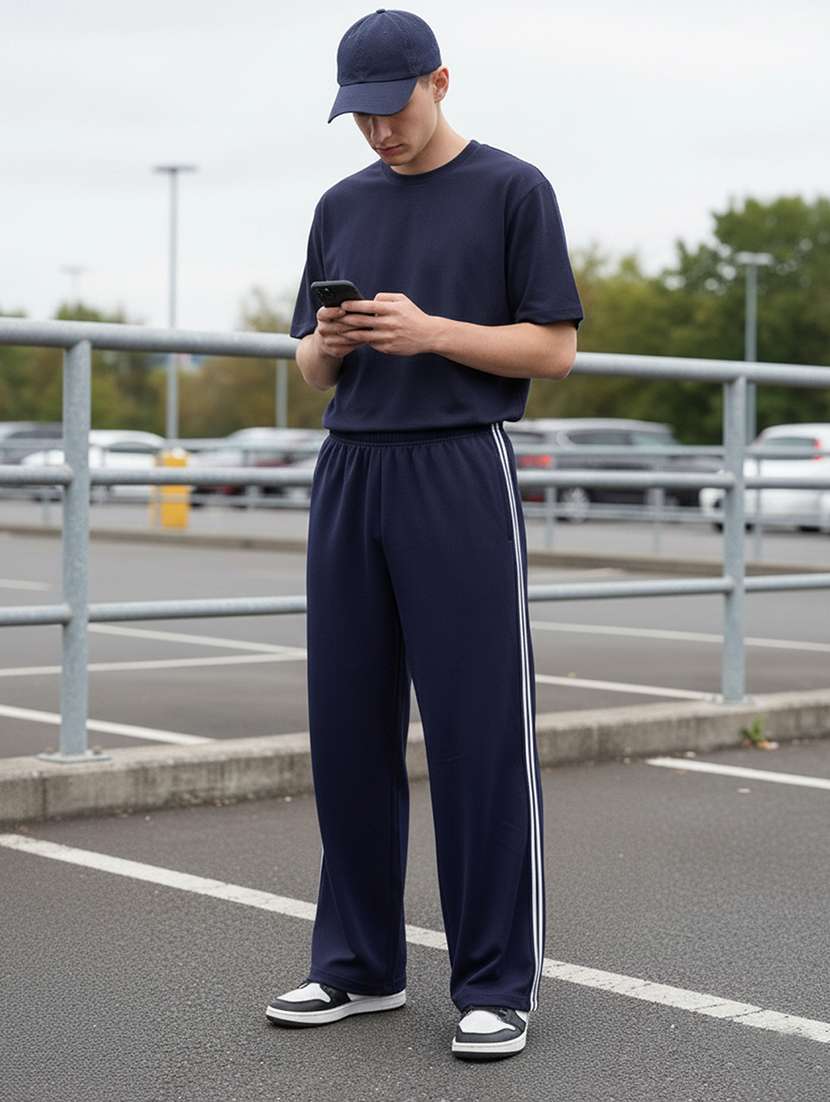 men side taped mid rise full length track pant - 22101693 -  Standard Image - 3