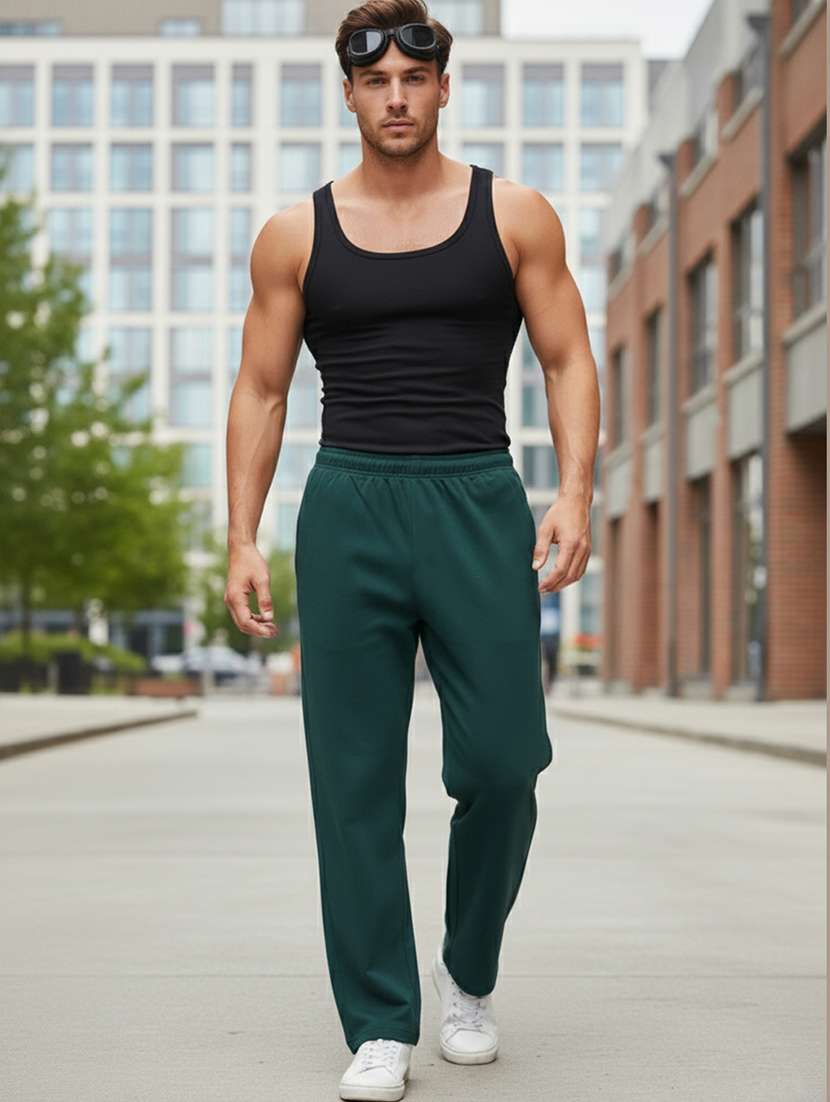 men solid mid rise full length track pant - 22101695 -  Standard Image - 3