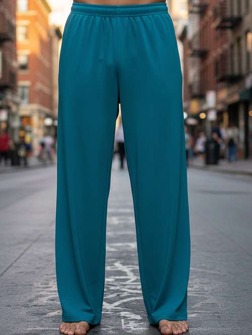 men solid mid rise full length track pant - 22101699 -  Standard Image - 0