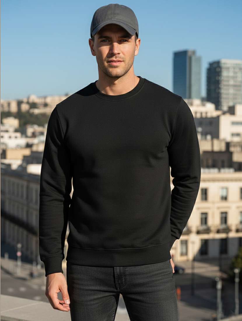 men solid long sleeve regular fit sweatshirt