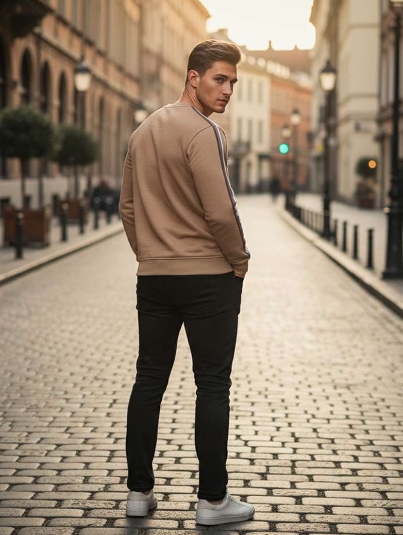 men taped long sleeve regular fit sweatshirt - 22101719 -  Standard Image - 3